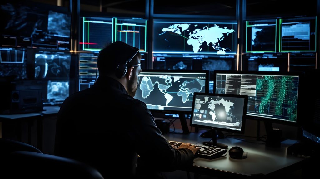 man in front of a computer